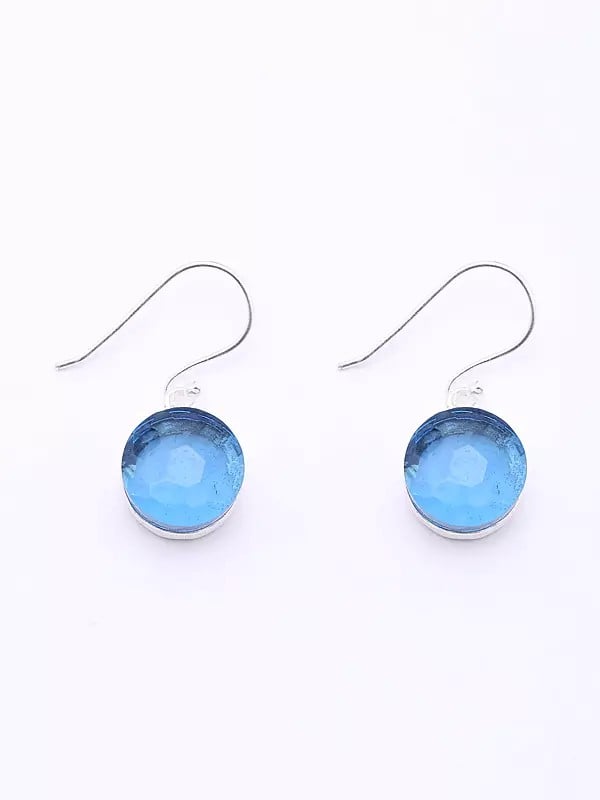 Exotic India Faceted Blue Topaz Round Cut Earrings 
