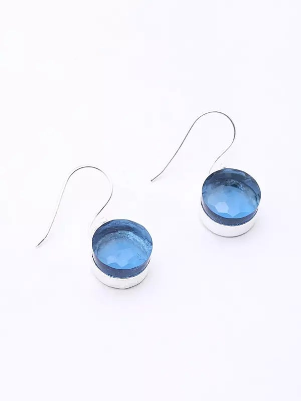 Exotic India Faceted Blue Topaz Round Cut Earrings 