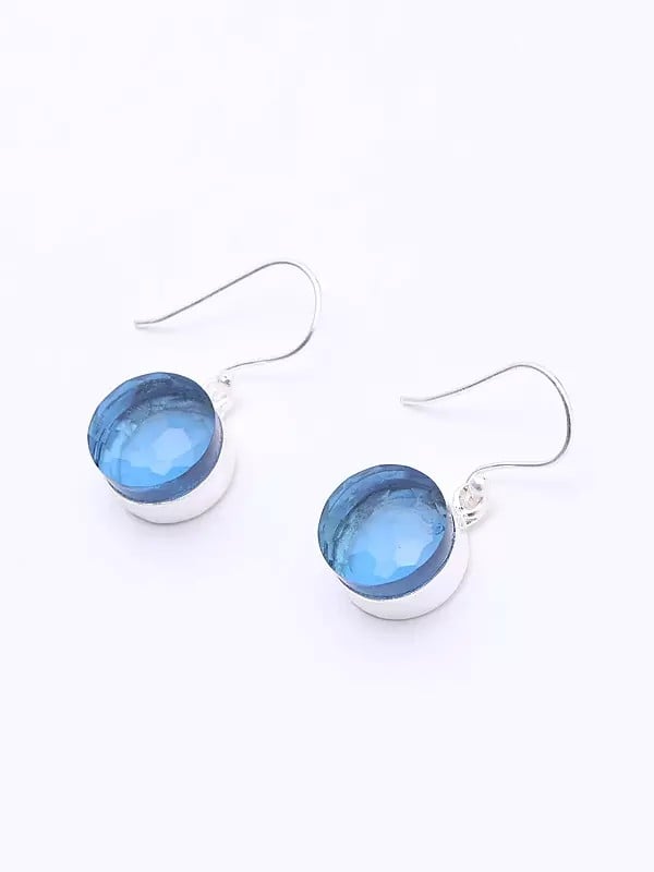 Exotic India Faceted Blue Topaz Round Cut Earrings 