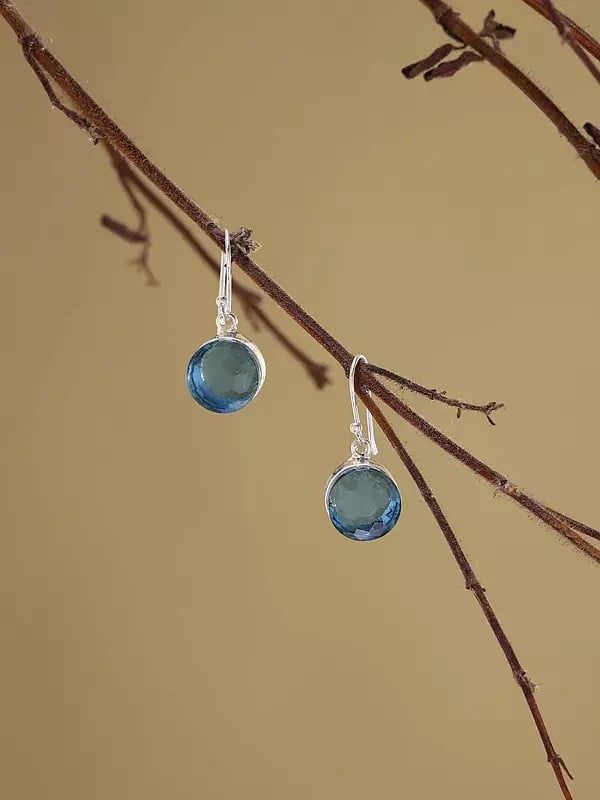 exotic india Faceted Blue Topaz Round Cut Earrings 