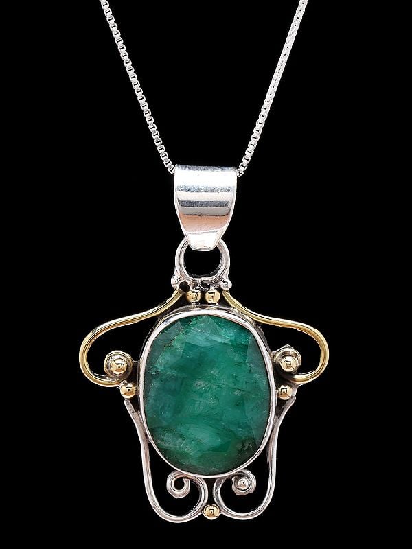 Exotic India Faceted Emerald Gemstone Pendant 