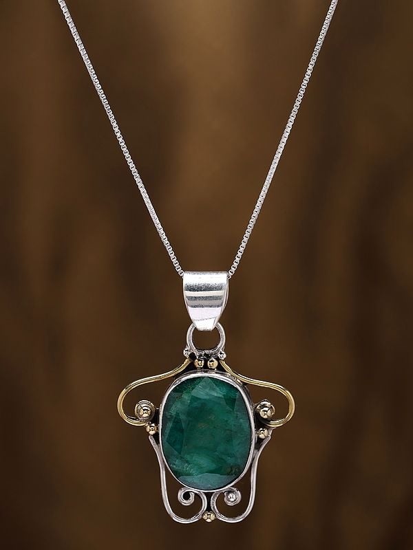 Exotic India Faceted Emerald Gemstone Pendant 