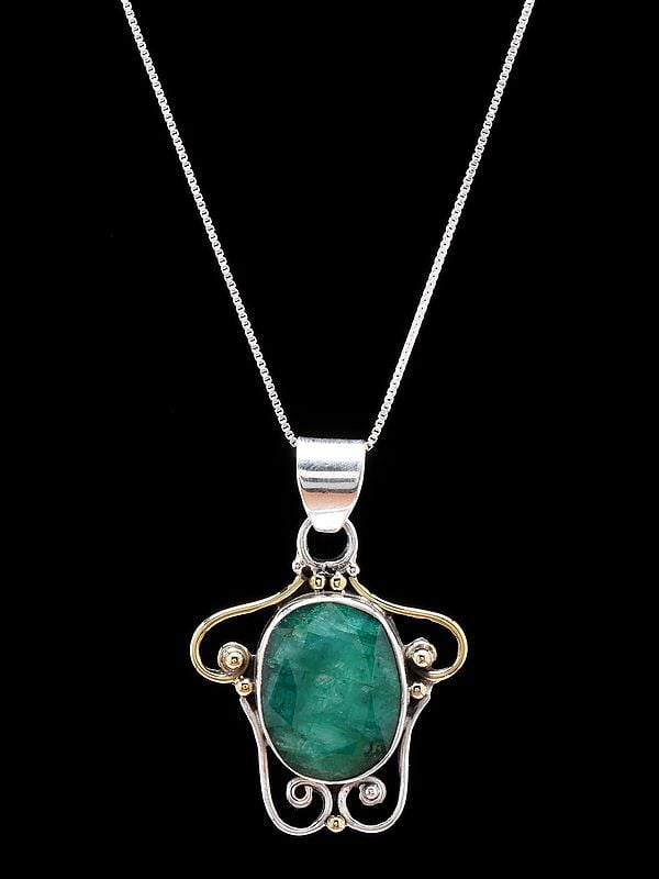 exotic india Faceted Emerald Gemstone Pendant 