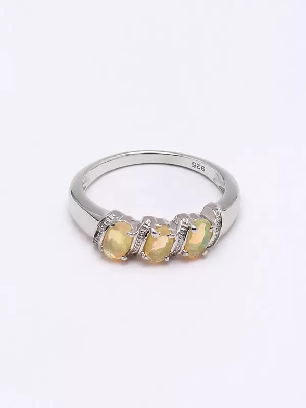 Exotic India Faceted Ethiopian Opal Trilogy Ring 