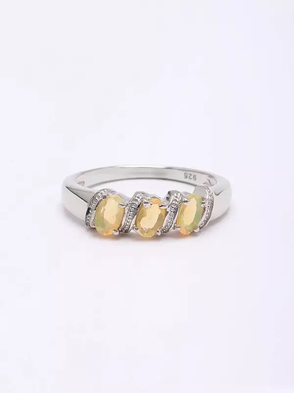Exotic India Faceted Ethiopian Opal Trilogy Ring 