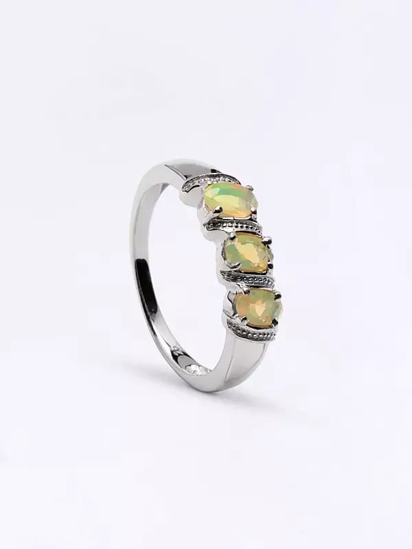 exotic india Faceted Ethiopian Opal Trilogy Ring 