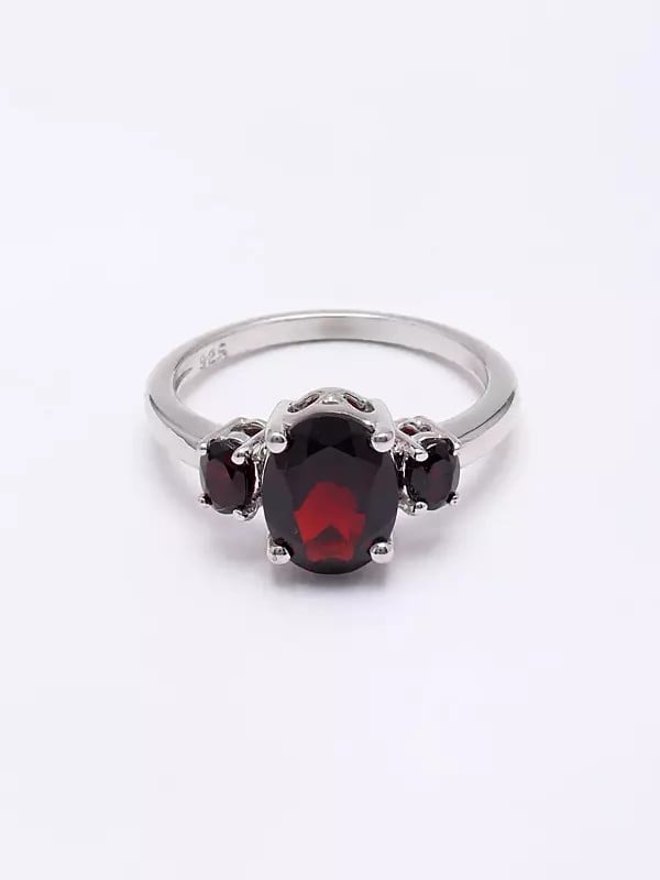 Exotic India Faceted Garnet Gemstone Trilogy Ring 