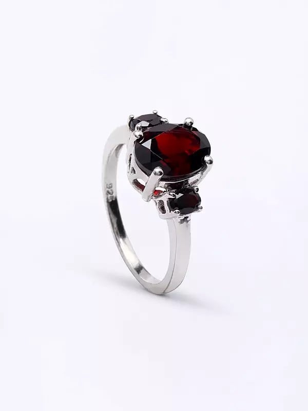 Exotic India Faceted Garnet Gemstone Trilogy Ring 