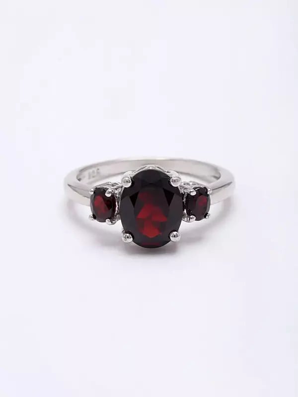 exotic india Faceted Garnet Gemstone Trilogy Ring 