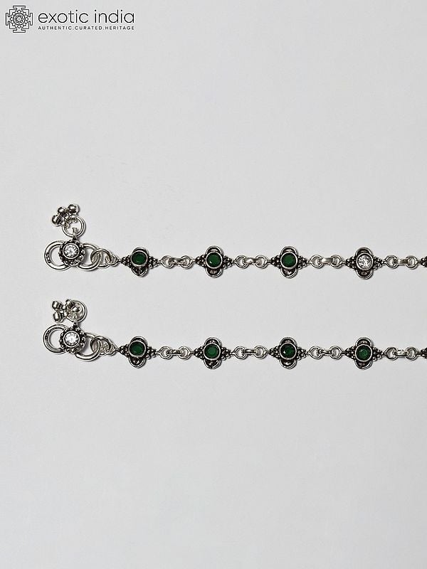Exotic India Faceted Green Onyx And CZ Anklet 
