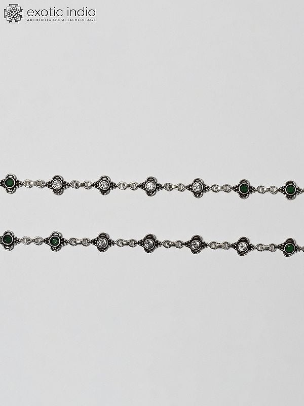 Exotic India Faceted Green Onyx And CZ Anklet 