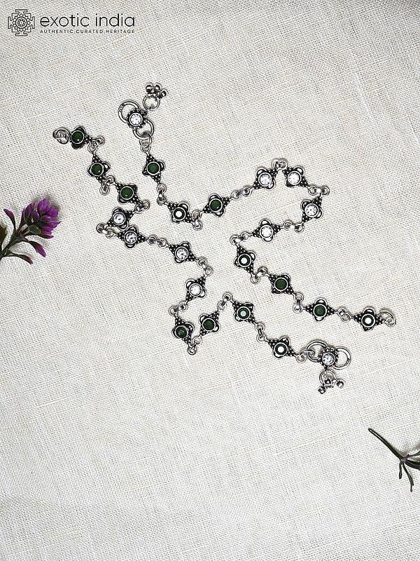 Exotic India Faceted Green Onyx And CZ Anklet 