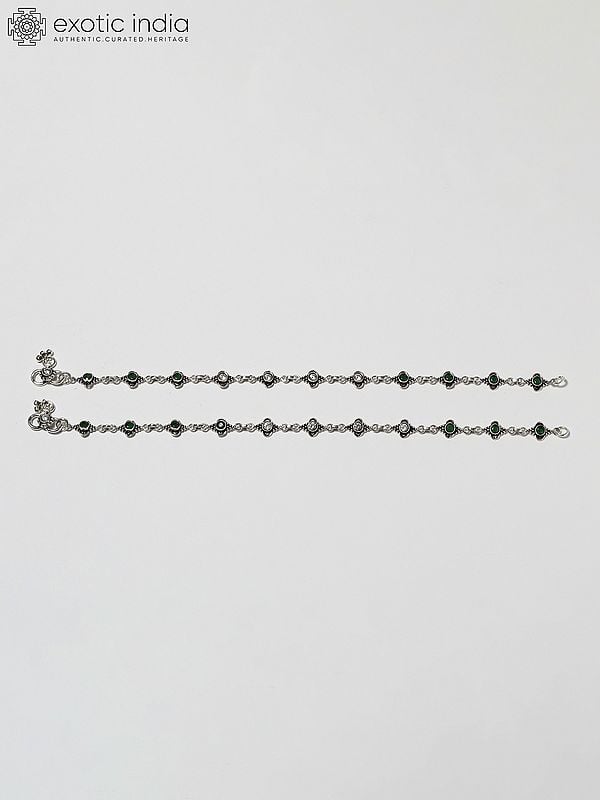 exotic india Faceted Green Onyx and CZ Anklet 