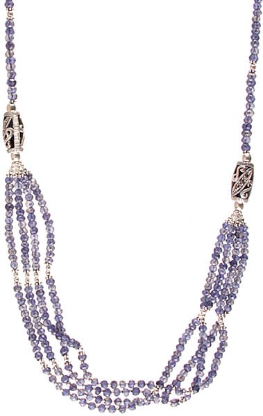 exotic india Faceted Iolite Beaded Bunch Necklace 