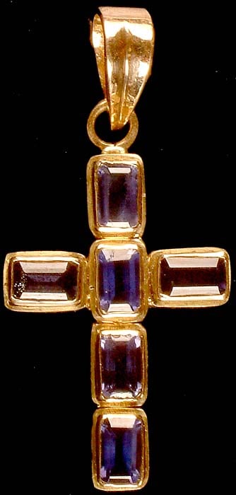 exotic india Faceted Iolite Cross Pendant 