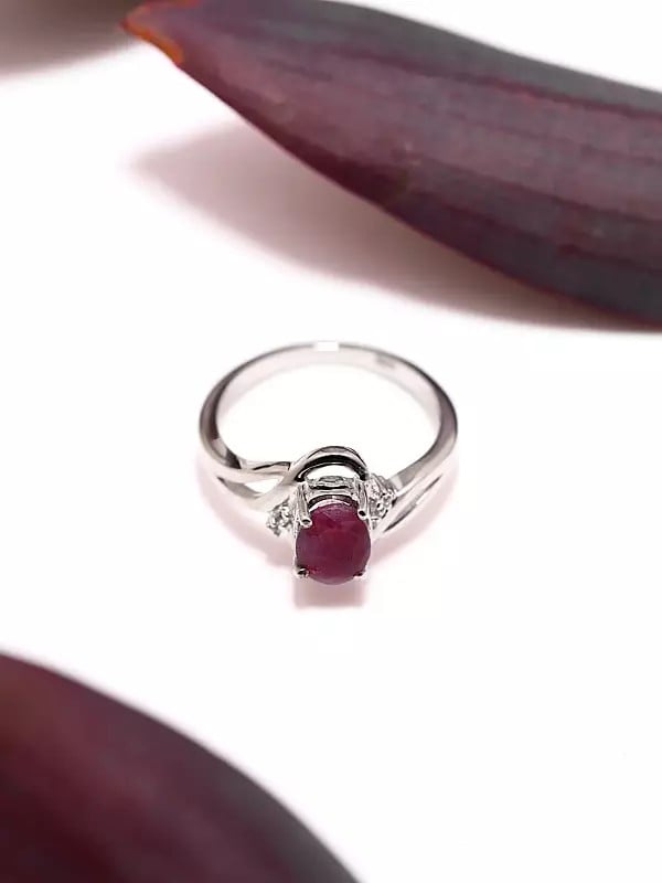 Exotic India Faceted Oval Shaped Ruby Ring 