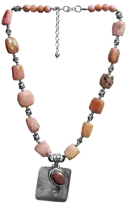 exotic india Faceted Pink Opal Necklace