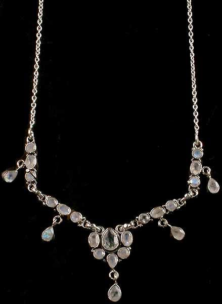 exotic india Faceted Rainbow Moonstone Necklace