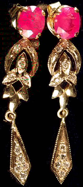 exotic india Faceted Ruby Earrings with Diamonds 