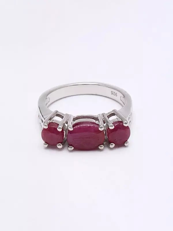 Exotic India Faceted Ruby Gemstone Trilogy Ring 