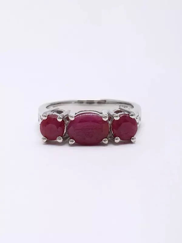 Exotic India Faceted Ruby Gemstone Trilogy Ring 