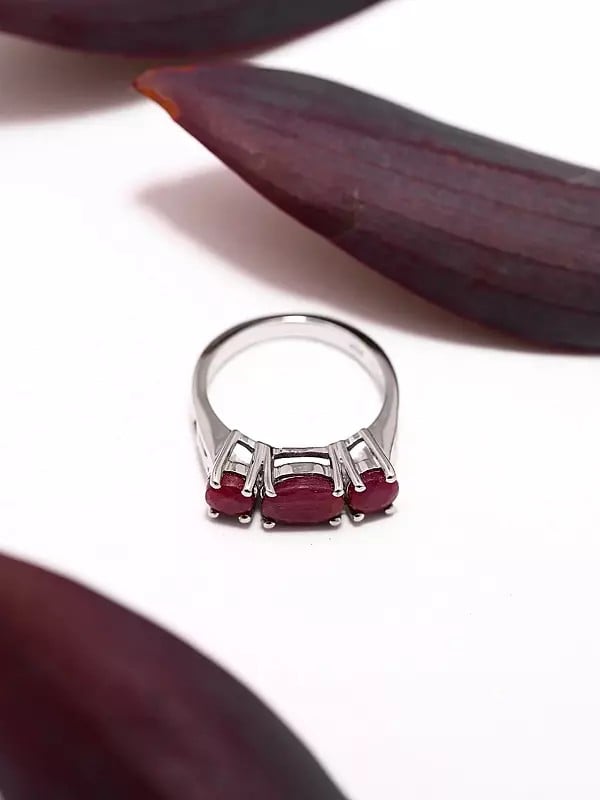 Exotic India Faceted Ruby Gemstone Trilogy Ring 