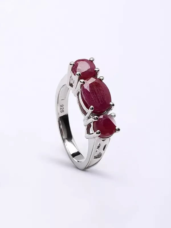 exotic india Faceted Ruby Gemstone Trilogy Ring 