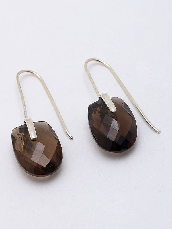 Exotic India Faceted Smoky Quartz Hook Earrings 