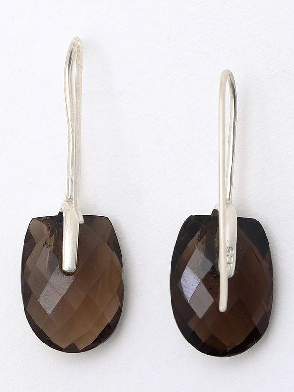 Exotic India Faceted Smoky Quartz Hook Earrings 