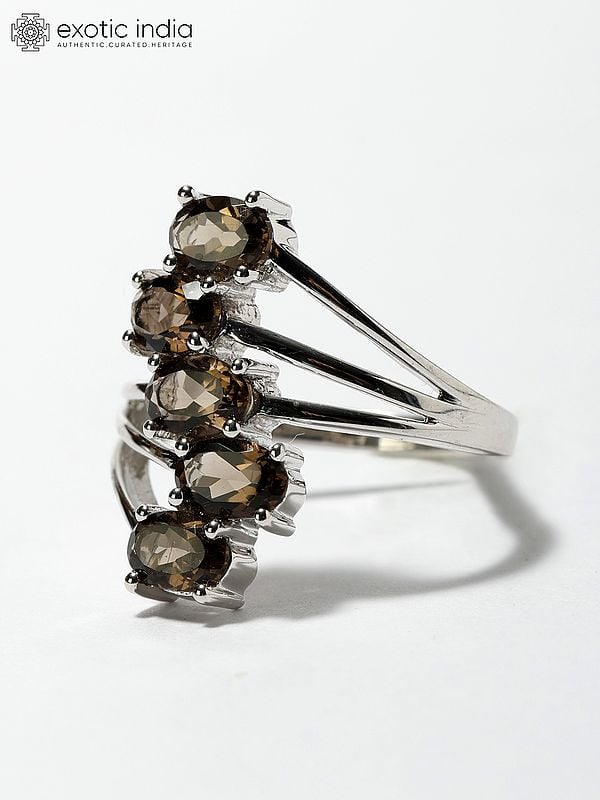 Exotic India Faceted Smoky Quartz Ring 