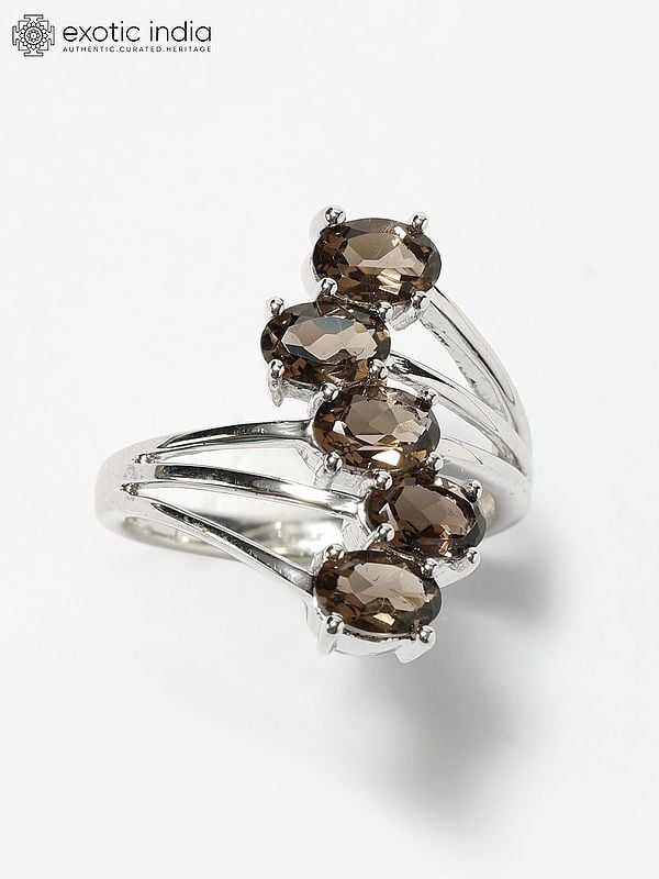 Exotic India Faceted Smoky Quartz Ring 