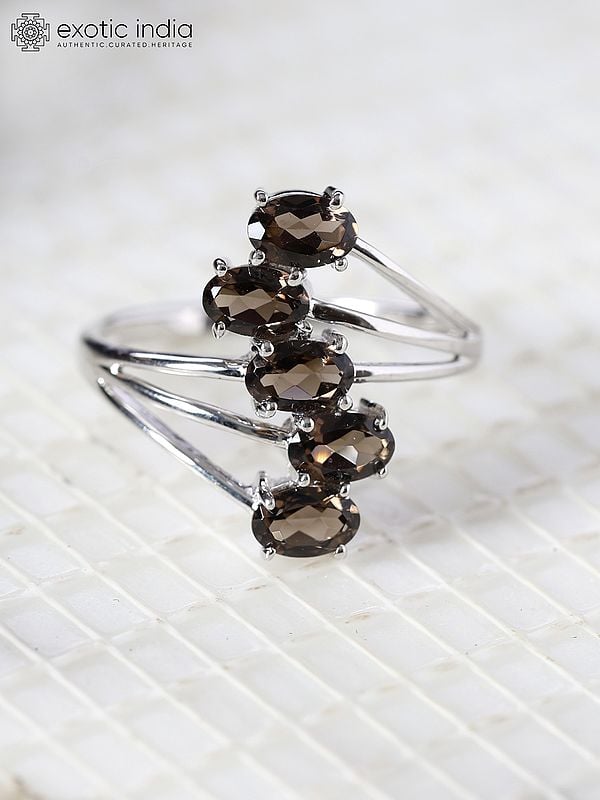 Exotic India Faceted Smoky Quartz Ring 