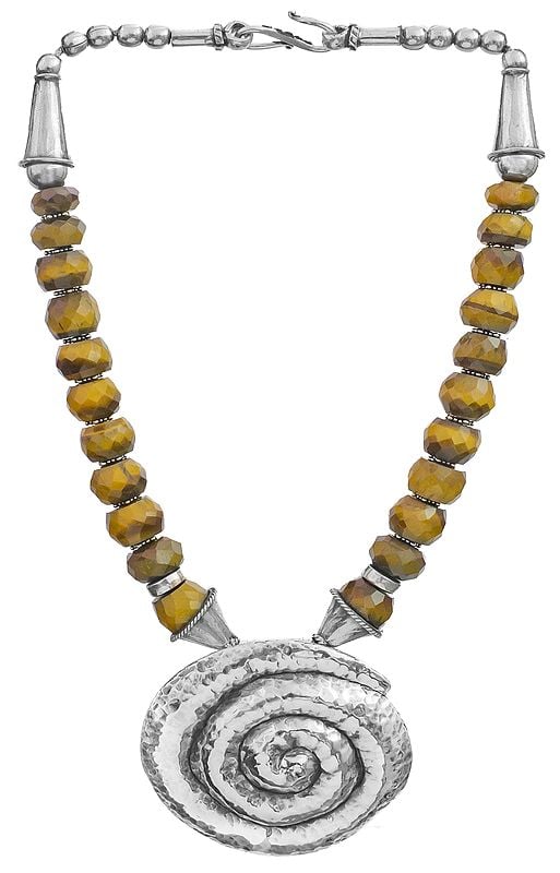 exotic india Faceted Tiger Eye Spiral Necklace 