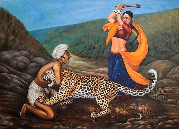 exotic india Fear and Fight (Framed Painting)