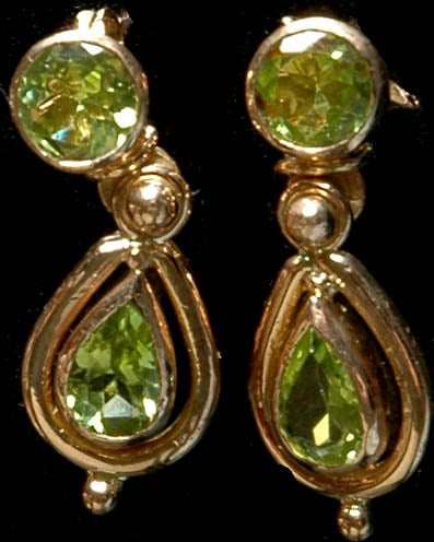 exotic india Fine Cut Peridot Post Earrings 