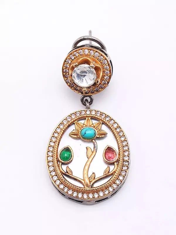 Exotic India Floral Design Mop Dangle Earrings 