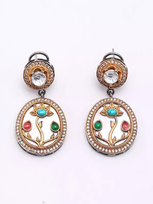 exotic india Floral Design Mop Dangle Earrings 
