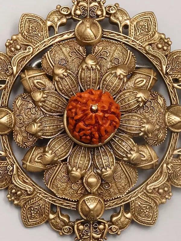 Exotic India Floral Design Rudraksha Brooch 