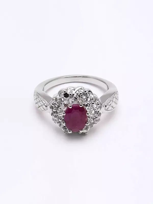 Exotic India Floral Faceted Ruby Gemstone Ring 