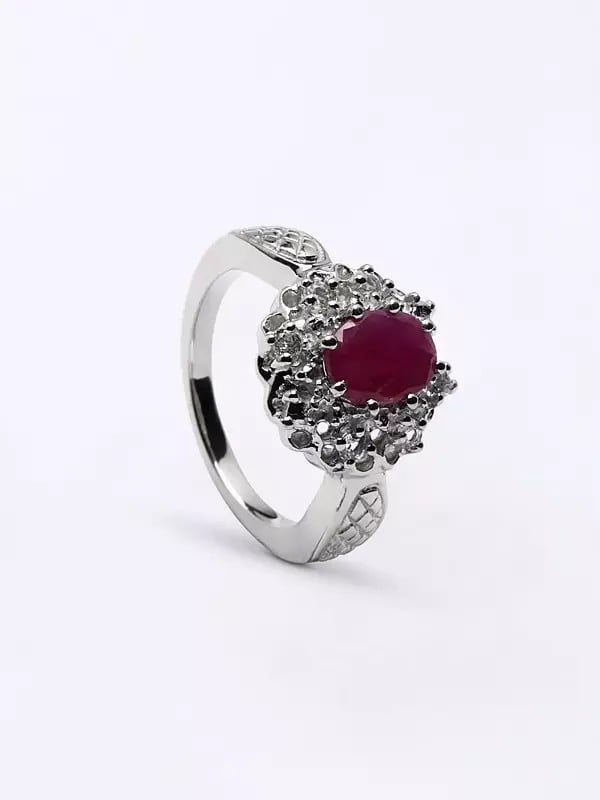 Exotic India Floral Faceted Ruby Gemstone Ring 