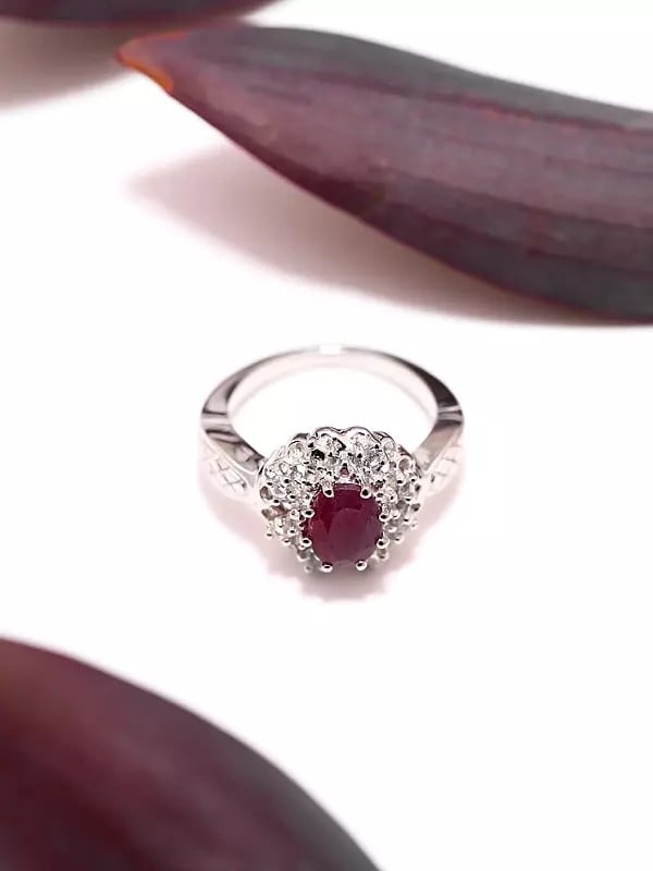 Exotic India Floral Faceted Ruby Gemstone Ring 