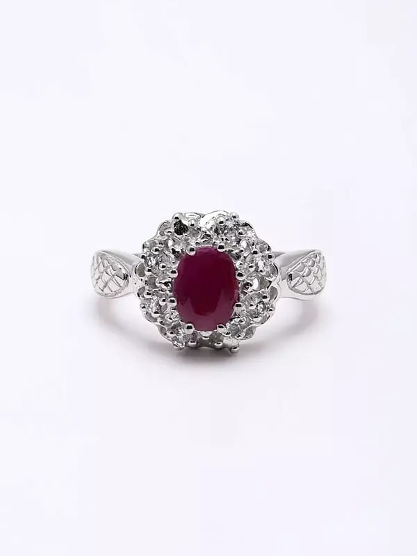 exotic india Floral Faceted Ruby Gemstone Ring 