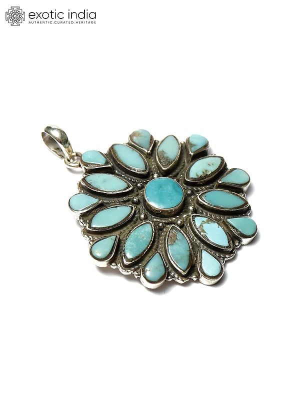 Exotic India Floral Persian Turquoise Pendant 