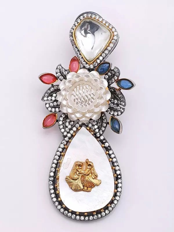 Exotic India Flower Design Dangling Mop Earrings 