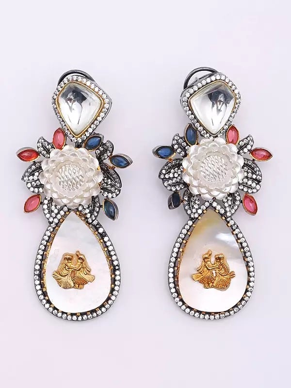 exotic india Flower Design Dangling Mop Earrings 