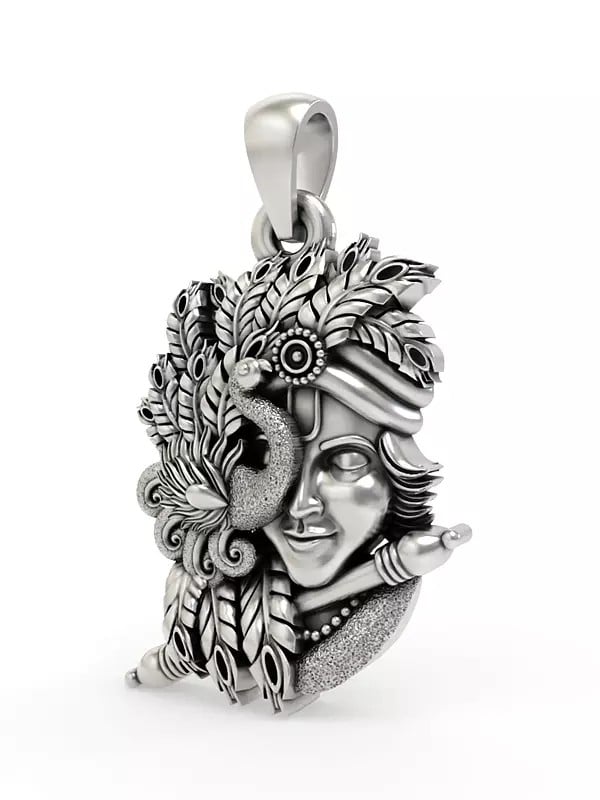 Exotic India Flute Krishna With Peacock Pendant