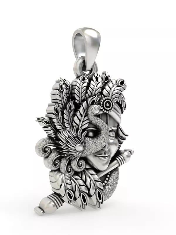 Exotic India Flute Krishna With Peacock Pendant