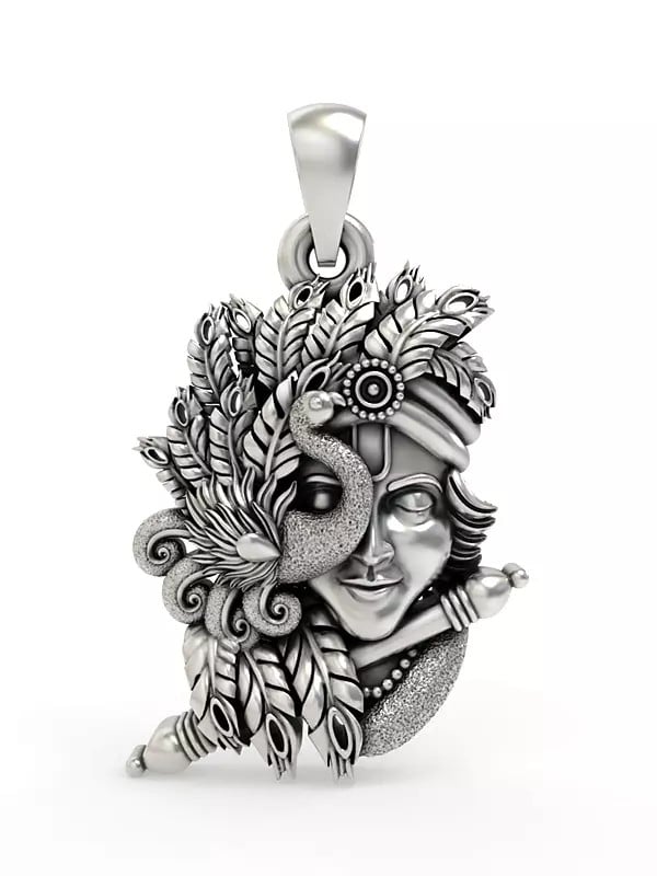 exotic india Flute Krishna with Peacock Pendant 