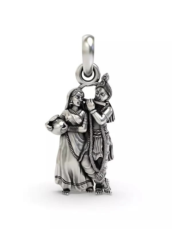 exotic india Fluting Krishna with Radha Pendant