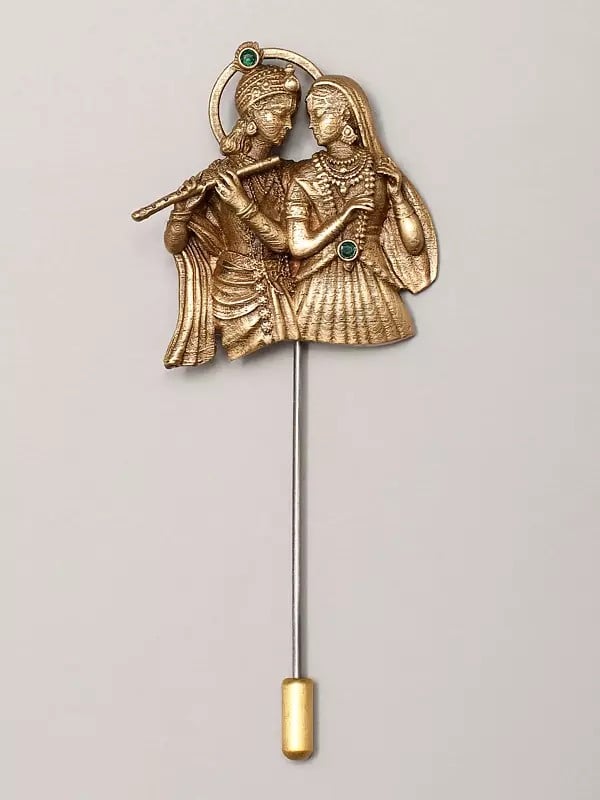 exotic india Fluting Radha Krishna Lapel Pin 